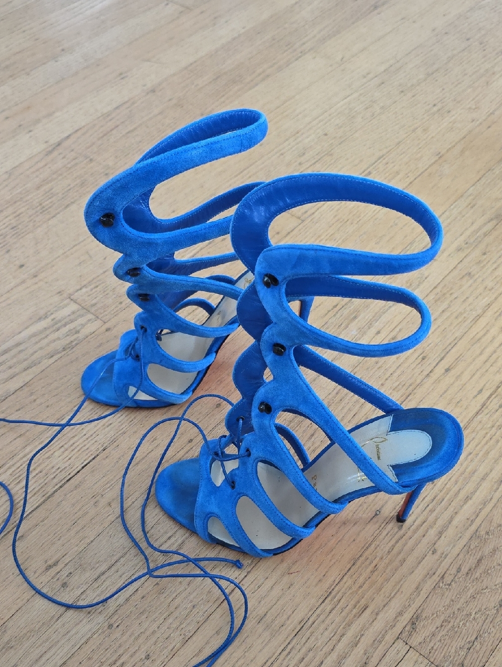 Christian Louboutin Electric Blue Strappy Suede Heels
